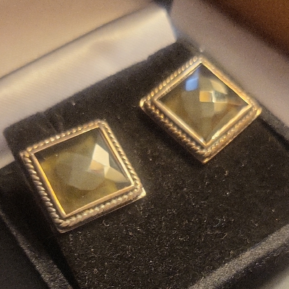 Square Gemstone Stud Earrings